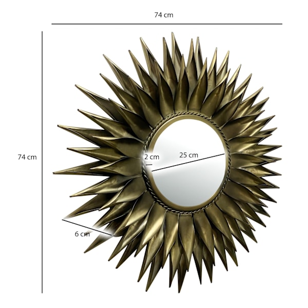 Rootz rund väggspegel - Solram - Metallkedja - Handgjord - 74cm x 74cm x 6cm - Antik mässing - Glas/järn - Unik heminredning