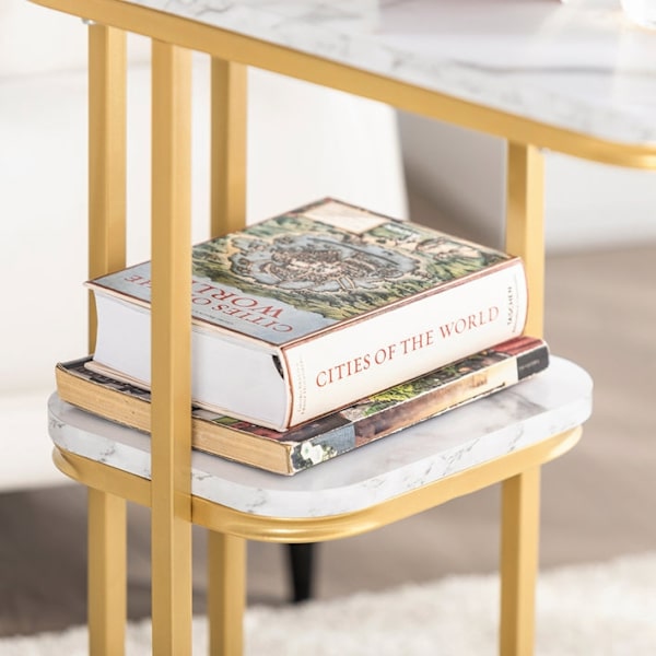 Rootz Modern Sidebord - Magasinstativ - Mobil arbejdsstation - MDF med marmorfinish - Justerbare fødder - 50 cm x 58 cm x 30 cm