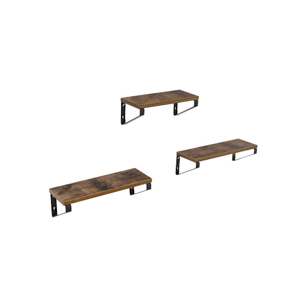Rootz set med 3 vägghyllor - Industriell look - Flytande vägghyllor - Vägghyllor i trä - Väggmonterade - Hörnhyllor - Vägghylla - Spånskiva - Stål - V