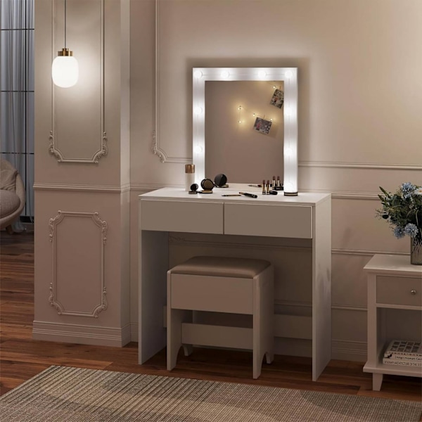 Rootz Justerbart LED-lys Toiletbord - Toiletbord - Makeup Station - Lysstyrkekontrol - Rigelig opbevaring - Holdbar bygning - 80 cm x 132,5 cm x 39,5
