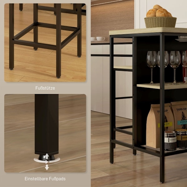 Rootz 3-delade barbordsset - Barstolar - Pubbord - Fläckbeständigt - Utrymmesbesparande - Stålstomme - 100W x 60D x 95H cm (Bord), 32W x 32D x 68H cm