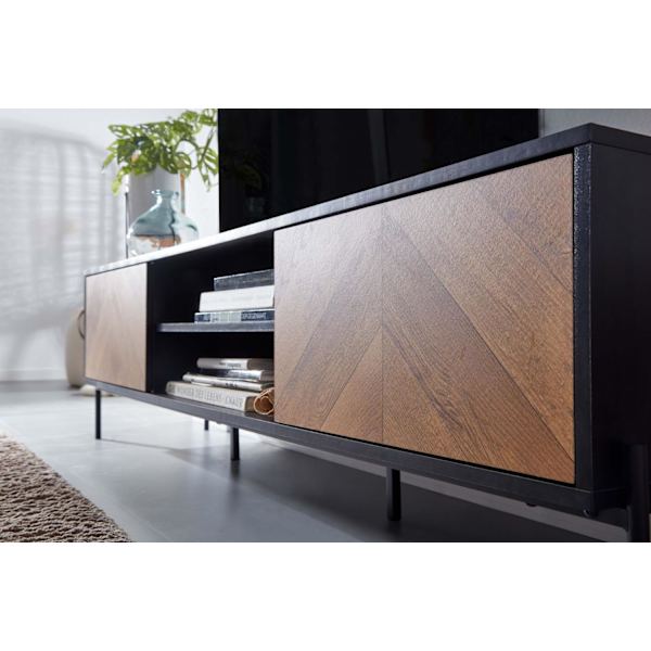 Rootz lowboard trä svart - ekdekor 163x45x40 cm TV-byrå med två dörrar - Design TV-skåp hög - TV-bänk TV-skåp modern - TV-byrå vardagsrum