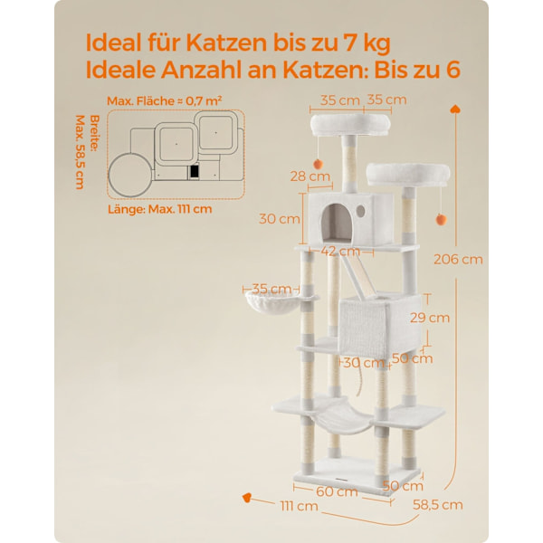 Rootz Cat Scratching Post Tree - Tree Tower - Scratcher Tower - Chipboard Building - 60cm x 50cm x 206cm