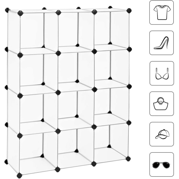 Rootz Förvaringsställ - Fackskåp - Plast - Hyllsystem - Justerbart - Vit - Transparent - 93 x 31 x 123 cm