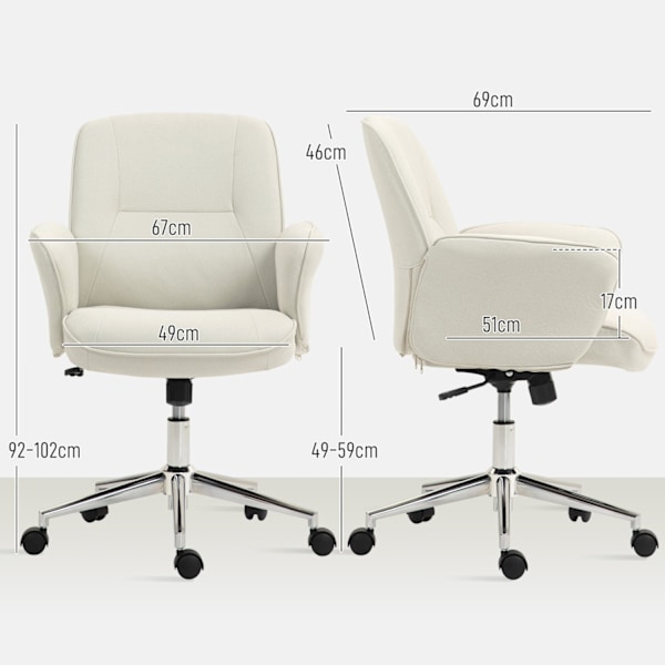 Rootz Office Chair - Desk -formand - Executive Seat - Højdejusterbar - 67 cm x 69 cm x 92-102cm - Hvid