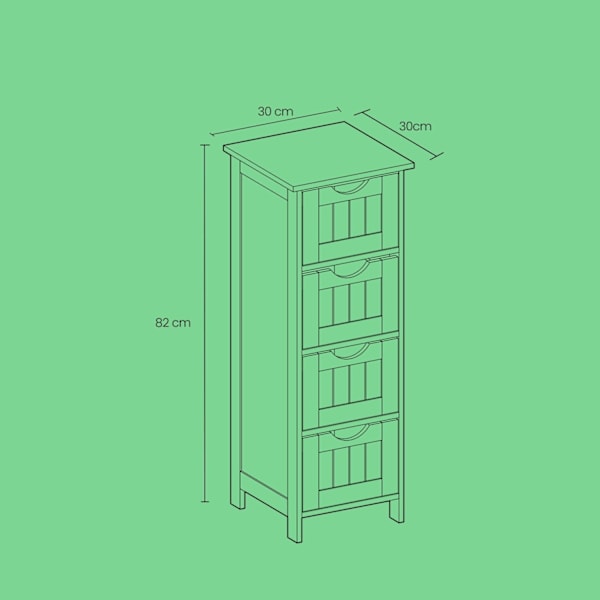 Rootz Side Cabinet 4 Skuffe Unit - Badeværelsesopbevaring - Arrangør - Funktionel design - 30 cm x 82 cm x 30 cm