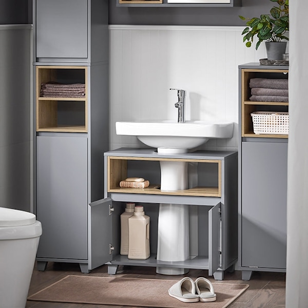 Rootz Sink Cabinet - Vanity Cabinet - Badeværelsesopbevaring - Forstørret lagerplads - 60x61x30cm - Vandbestandig silikonefodpuder
