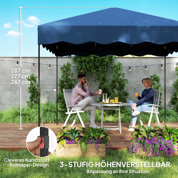 ROOTZ 3X3M POP -UP PAVILION - Havetelt - Højdejusterbar - UPF50+ UV -beskyttelse - 297x297x287cm - 6-9 personer - Blå - Rullepose inkluderet