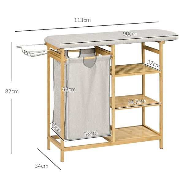 Rootz Bamboo Laundry Collector - Kangaskori - Pyykinlajittelija - Silityslauta - 113cm x 34cm x 82cm - Ympäristöystävällinen ja tyylikäs bambu