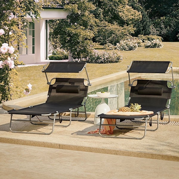 Rootz Liggstol - Fällbar strandstol - Bärbar solstol - Justerbart solskydd - Extra förvaringsficka - 195 cm x 90 cm x 63 cm