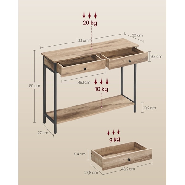 Rootz konsolbord - Entrébord - Gangbord - Spånplade og stål - 30 cm x 100 cm x 80 cm - Camel Brown/Ink Black - 16,2 kg