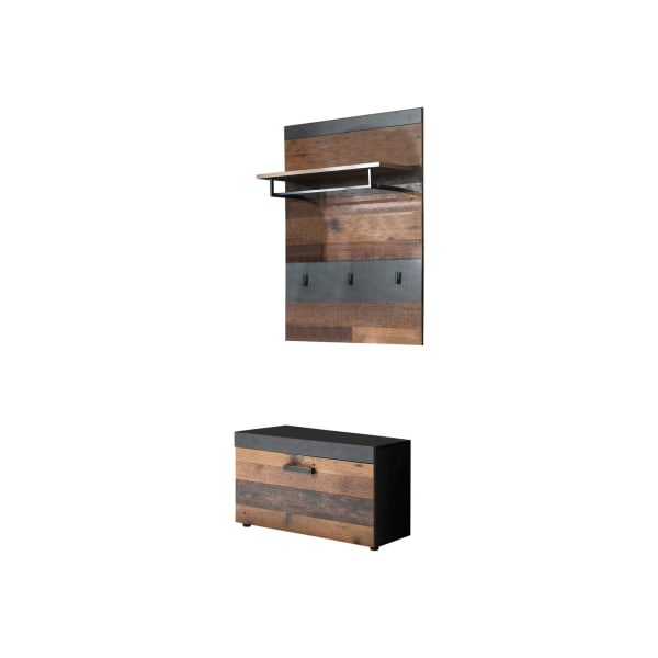 Rootz Garderobesæt 2-delt - Skab - Knagerække - Brun og Sort - 80 x 192 x 37 cm