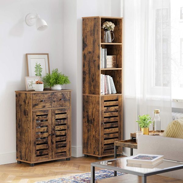 Rootz Vintage Brown Chipboard Högskåp - Förvaringsenhet - Skåp - Tippskydd - 40cm x 30cm x 167cm - Organisera ditt utrymme - Robust konstruktion - Enk
