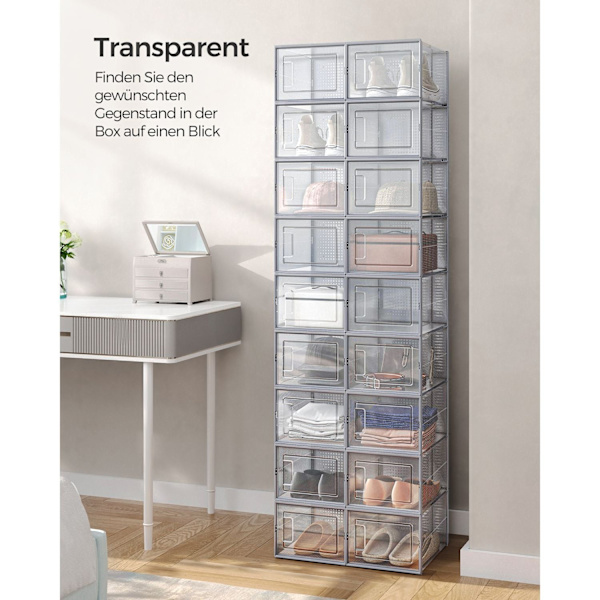 Rootz 18-pack skokartong - Förvaringsbehållare - Klara plastkorgar - Stapelbar - PP-material - ABS-ram - 35 cm x 25,2 cm x 19 cm