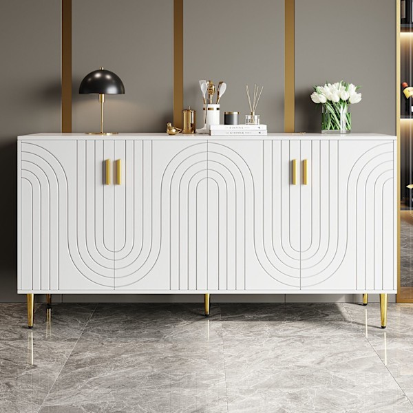 Rootz White Sideboard - Buffet Cabinet - Lagringsenhet - Elegant design, enkel rengöring, MDF, 152 cm x 40 cm x 75 cm