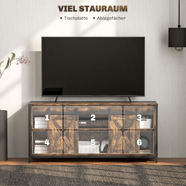 Rootz TV Lowboard - TV Stand - Media Console - 6 Fack - För 60 "TV -apparater - 120 cm x 40 cm x 54 cm - Rustik industriell design