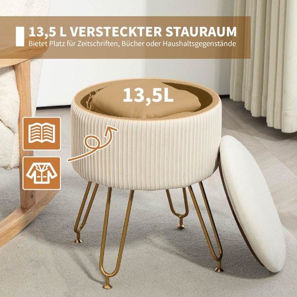 Rootz 2 i 1 förvaringsstol - fotstöd - sidobord - rymdbesparande, 13,5L förvaring, sammetväv, Ø40 x 48 timmar cm