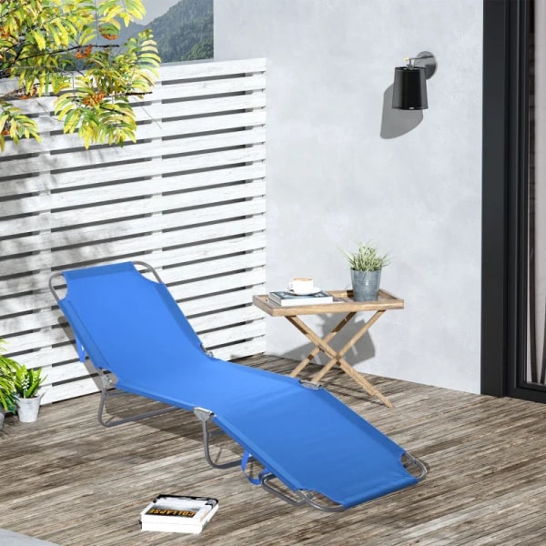Rootz Sun Lounger - Sammenklappelig liggestol - Justerbart ryglæn - Rustfast - Oxford - Metalramme - Blå - 187 x 55 x 24 Cm