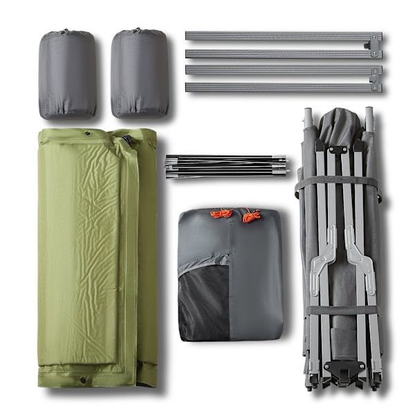 Rootz 4-i-1 campingteltsæt - Camp seng - Camping liggestol - Sovepose - Holdbar Oxford Nylon - Nem transport - Myggebeskyttelse - 194cm x 157cm x 145c