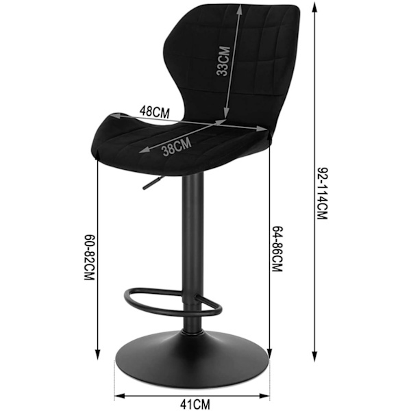 Rootz Velvet Metal Barstol - Bordskammel - Drejestol - Komfortabelt højdensitetsskum - Justerbar højde - Robust design - 48cm x 38cm x 60-82cm