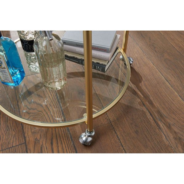 Rootz Sidobord - Sidobord på hjul - Köksvagn - Serveringsvagn - Tevagn - Ø 57 cm - Guld - Glas