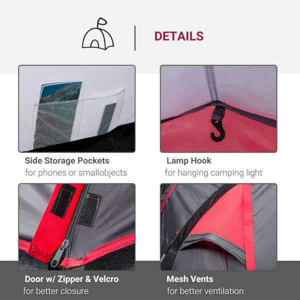 Rootz Campingtält - Pop Up-tält - 2-3 personer - Vestibul - Sovplats - Vattentät - Bärväska - Polyester-glasfiber - Mörkgrå - 426L x 206W x 154H cm