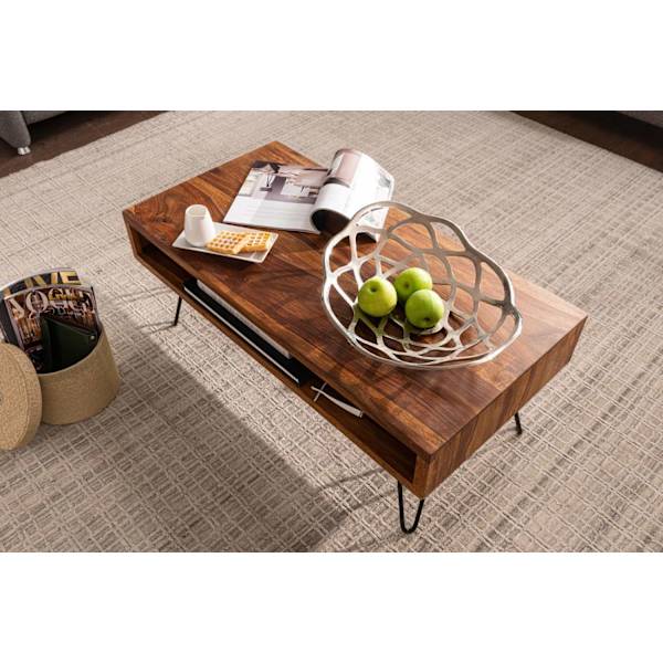 Rootz sofabord 100x40x50 cm Sheesham massivt træ - metal sofabord - Design sofabord rektangulært Massivt sofabord - Stort bord stue
