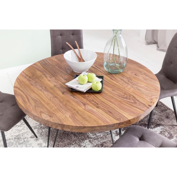 Rootz Design ruokapöytä pyöreä Ø 120 x 78 cm Sheesham massiivipuu - Maalaistalon ruokapöytä ruskea - Ruokapöytä Keittiön pöytä 4 hengelle