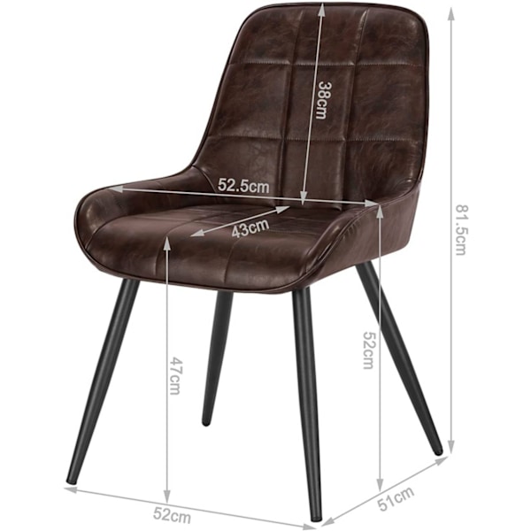 Rootz matstolar Set med 6 - Stoppad köksstol - Stolar i konstläder - Böjt ryggstöd - Metallben - Ergonomisk design - 38cm x 43cm x 81,5cm