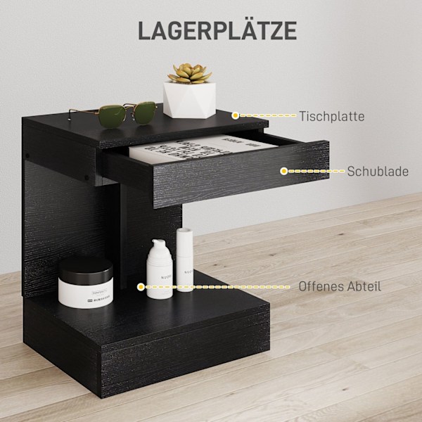 Rootz Bedside Table - Side Bord - Sofabord - Skjult skuffe & opbevaring - 40L x 30W x 46H cm