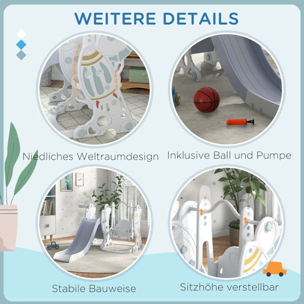 Rootz 3-i-1 set rutschkana för barn med gunga - Lekplats - Aktivitetscenter för småbarn - Säkert och hållbart - Enkel montering - Raketdesign - 150 cm