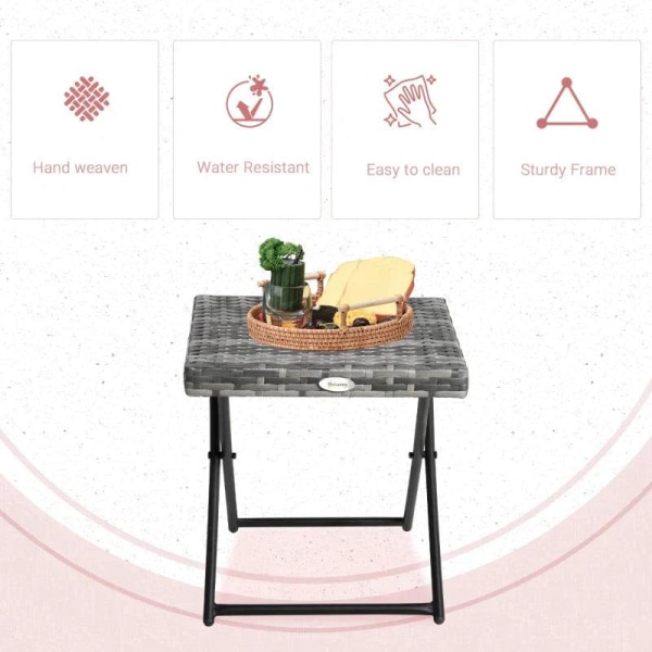 Rootz Havebord - Sammenklappeligt sidebord i rattaneffekt - Grå - 40 x 40 x 40 cm
