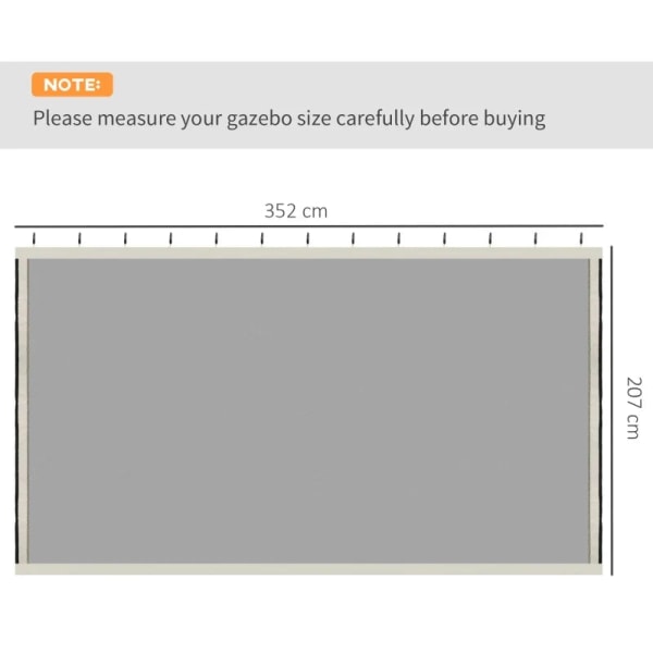 Rootz Erstatningspavillonet - Meshgardin - Havepavillonfluenet - Gardin med lynlåse - Polyester - Sort - 352cm x 207cm