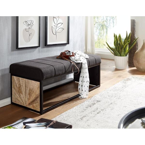 Rootz design bænk sort 105 x 40 x 40 cm - Polstret bænk med metalramme - Sengebænk soveværelse - Hall bænk garderobe bænk
