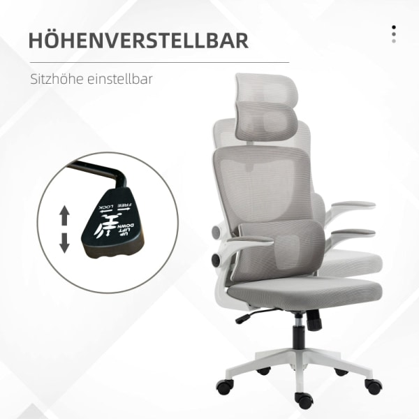 Rootz Vinsetto Kontorstol - Ergonomisk skrivebordsstol - Justerbar computerstol - Ultimativ komfort - Lændestøtte - Vippelig ryglæn - 60 cm x 59 cm x