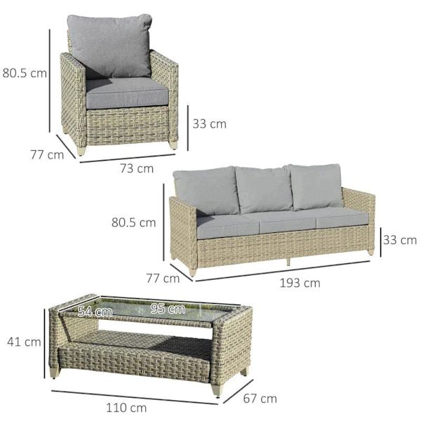 Rootz Polyrattan Havemøbelsæt - Havemøbler - Havesæt - Loungesæt - Loungemøbler med sofabord - Aluminium - Sædehynder - Brun/grå - 193L x 77W x 80,5H