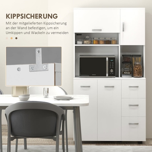 Rootz Køkkenskab - Pantry Skab - Opbevaring Organizer - MDF Konstruktion - Hvid - 89cm x 39,5cm x 168cm