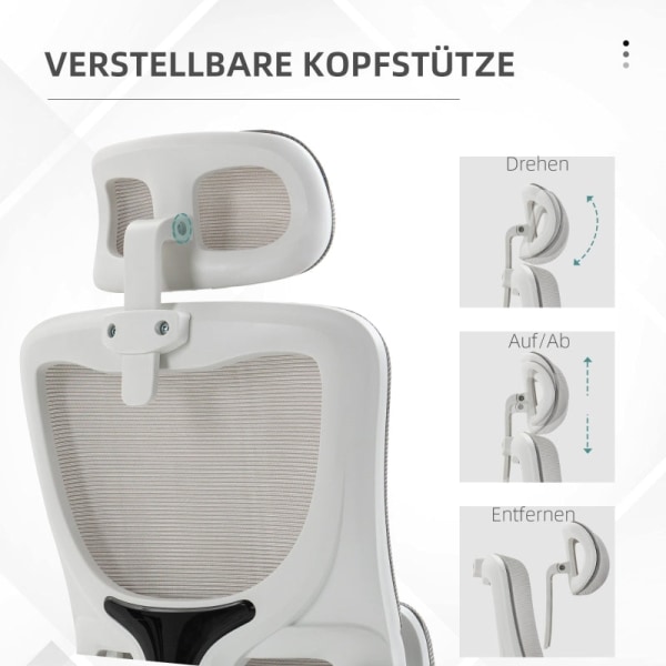 Rootz Vinsetto Kontorstol - Ergonomisk skrivebordsstol - Justerbar computerstol - Ultimativ komfort - Lændestøtte - Vippelig ryglæn - 60 cm x 59 cm x