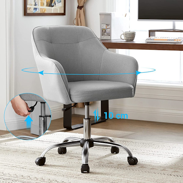 Rootz Højdejusterbar kontorstol - Skrivebordsstol - Ergonomisk stol - Åndbar overflade - Moderne design - PU-hjul - Lysegrå - Stålramme - 65cm x 69cm