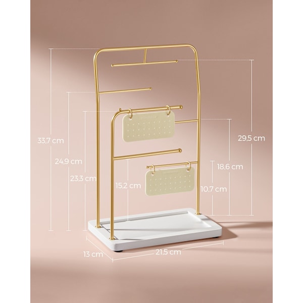 Rootz Metallic Gold Smyckesställ - Organiseringsställ - Örhängehållare - Stål sammet - 13cm x 21,5cm x 33,7cm