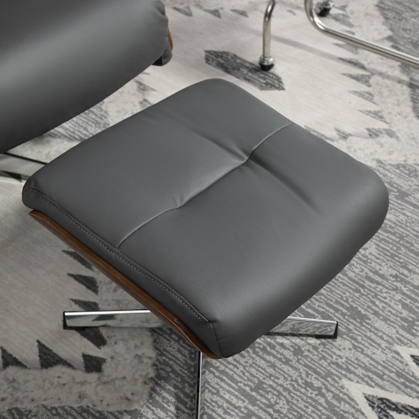 Rootz Relaxation Stol med afføring - Liggende drejestol - Læder Look lænestol - 360 ° Rotation - 80W x 84d x 108H cm