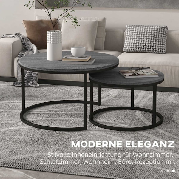Rootz 2 Set soffbord - Sidobord - Sofatisk - Spacebesparing - 78,5x78,5x46,5cm & 59x59x36,5cm - grå metallram
