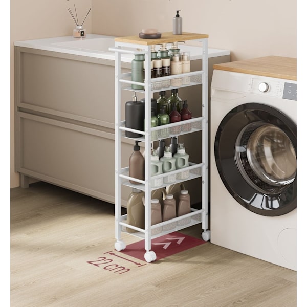 Rootz 5 Level Trolley - Rullvagn - Utility Cart - Spånskiva och stål - 22cm x 45,4cm x 99,6cm - Ek Vit - 4,5kg - 25kg Kapacitet