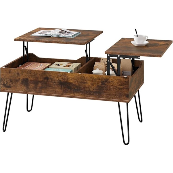 Rootz Lift Top Soffbord - Hisskontorsbord - Justerbart soffbord - Dold förvaring - Massivt trä - 115cm x 60cm x 75cm