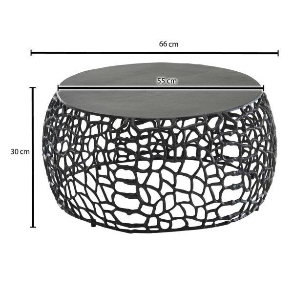 Rootz soffbord metall svart 66x66x30 cm soffbord aluminium runt - Design vardagsrumsbord med grenstruktur - Litet soffbord Modernt - Sidobord sidobord