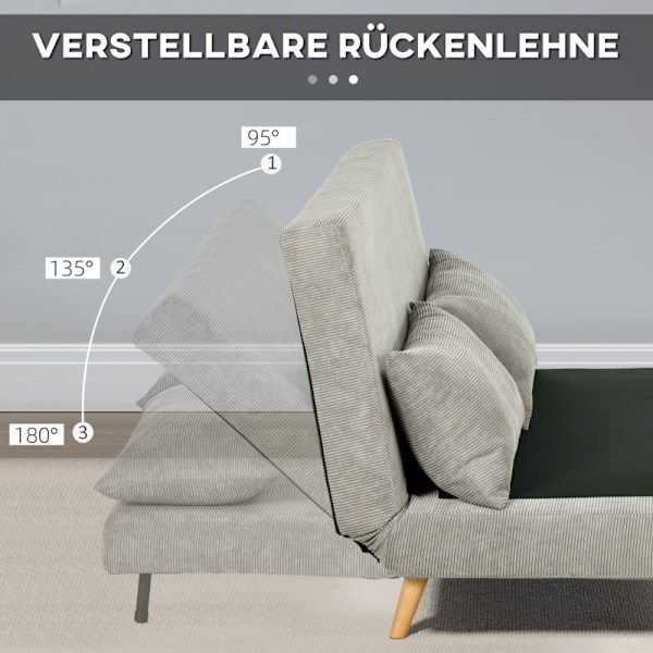 Rootz Bäddsoffa - Dagbädd - Bäddbar soffa - Tyg i linnelook - Ben av bokträ - Grå - 141cm x 90cm x 81cm