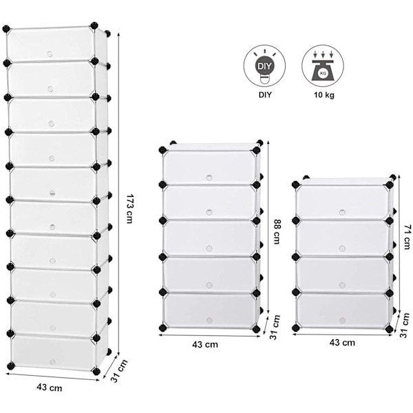 Rootz Skoskab til 20 par sko - 10 etager - Skostativ - 43 x 31 x 173 cm