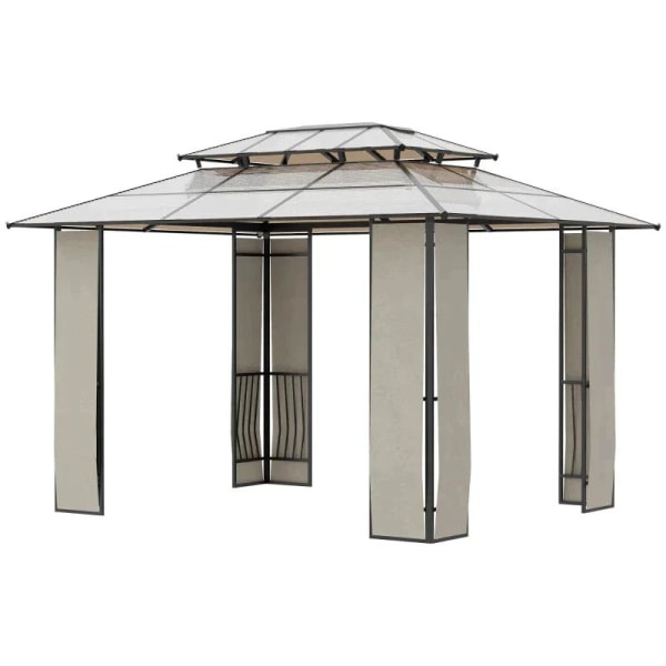 Rootz Havepavillon - Lysthus med solsejl - Lavet af polykarbonatpaneler - UV-beskyttelse - Vandafvisende - Robust - Brun + Lysegrå - 3,65 x 3 x 2,75 m