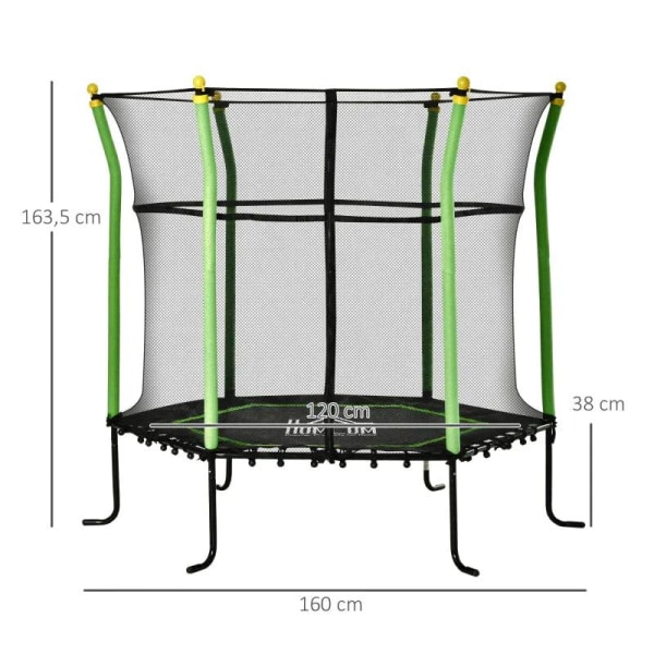 Rootz Trampolin - 5.3Ft Trampolin - Til børn - Havetrampolin - Med sikkerhedsnet - Minitrampolin - Stål - Grøn - 163,5H cm til 60 kg