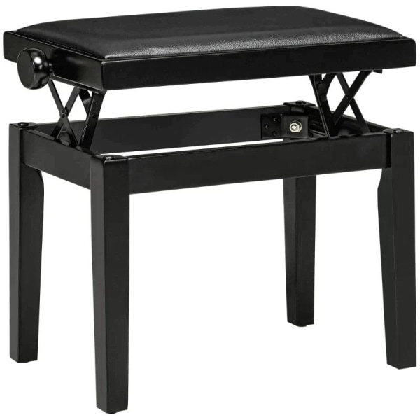Rootz Piano Bench - Klaverstol - Højdejusterbar - Elegant højglans - Imiteret læder + Gummitræ - Sort - 63 x 33 x 56 cm